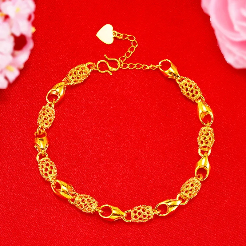 

New Copper Plated 24K Gold Exquisite Car Flower Bracelet Imitation Gold Wispy Transfer Beads Ladies Bracelet Gold Jewelry