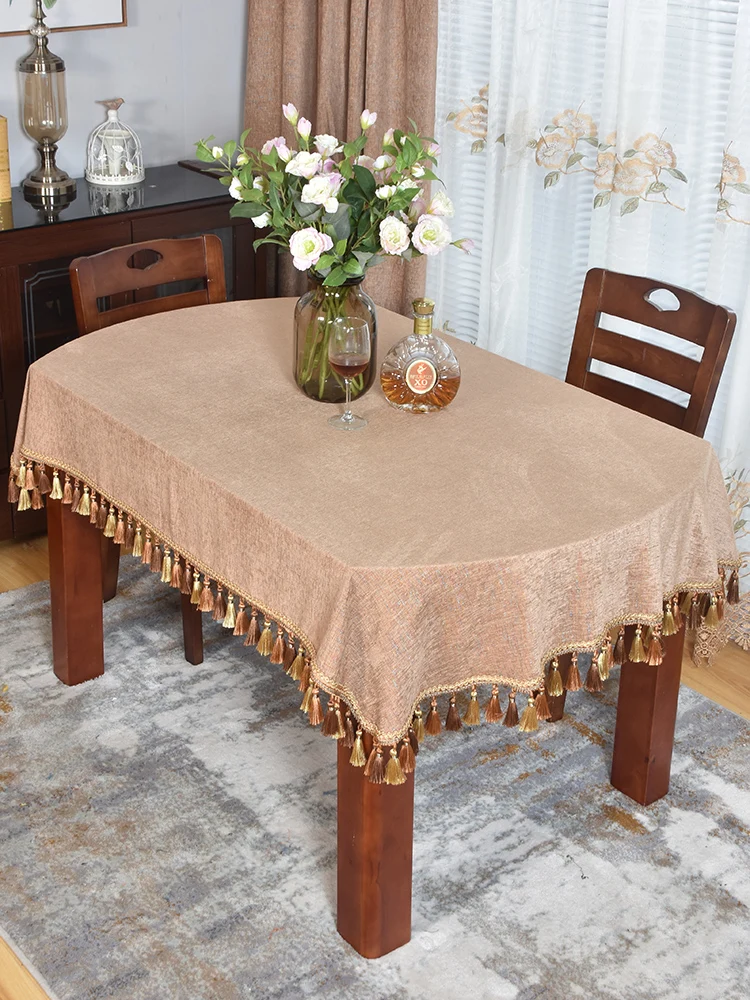Simple European Style High Grade Oval Round Dual Purpose Table Tablecloth Banquet Brown Long