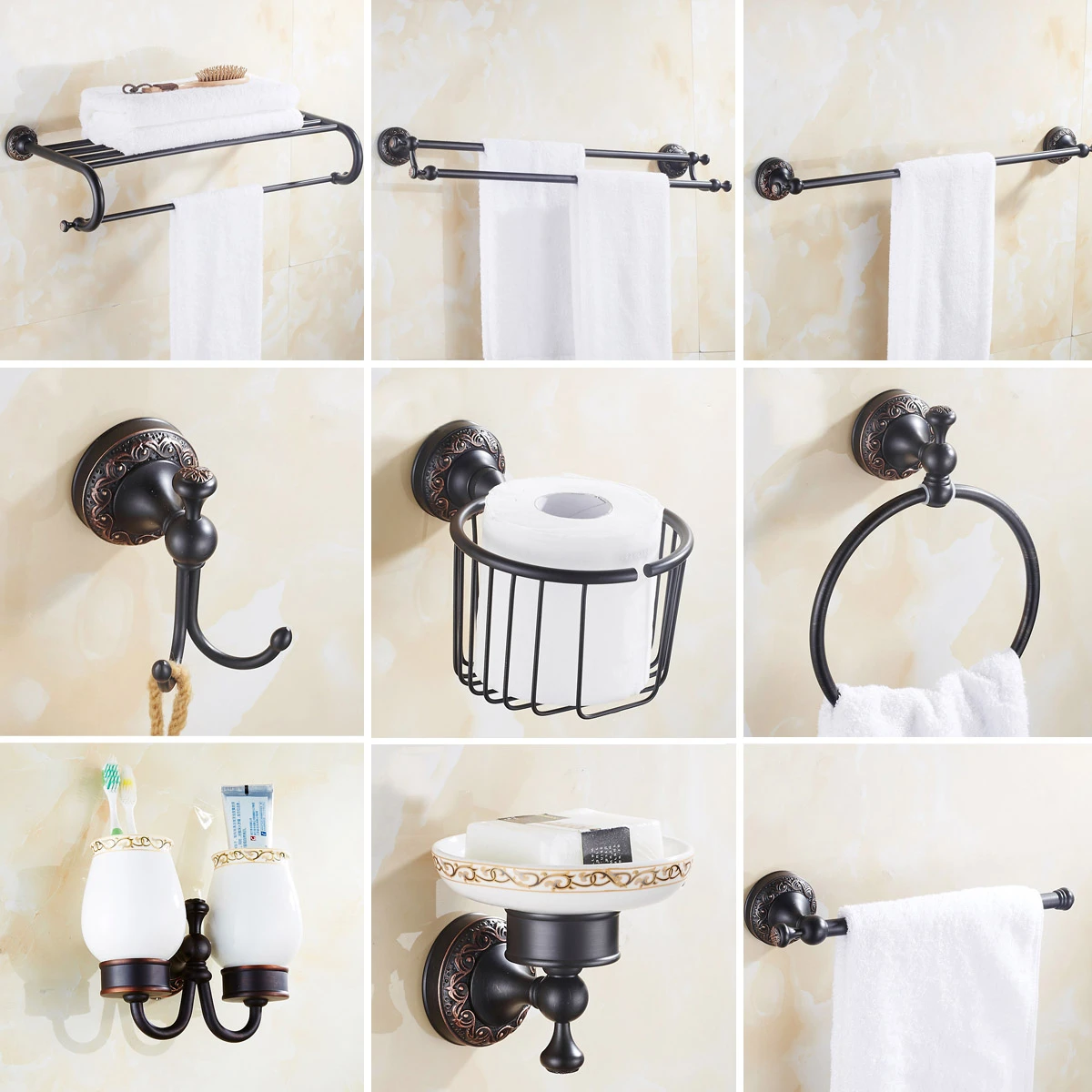 Oil Rubbed Bronze Bathroom Accessories Set Hair Dryer Rack Coat Towel Shelf Rail Bar Shower Soap Dish Holder Toilet Brush Nzh03 Paper Holders Aliexpress