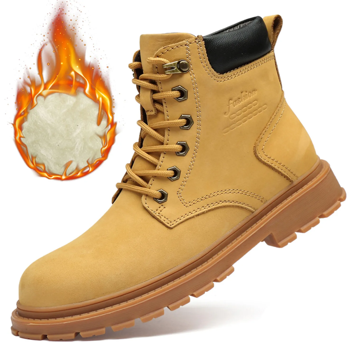 

Winter Men Work Boots Genuine Leather Outdoor Martin Boots Plush Keep Warm Snow Boots