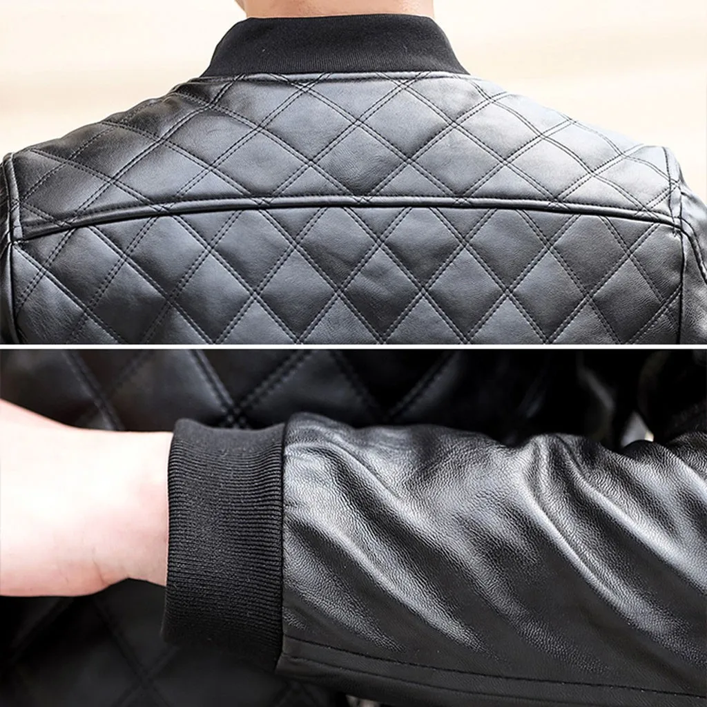 Мужская кожаная куртка осень зима кожаная курка мужская jaqueta de couro masculino Байкерская мотоциклетная куртка на молнии с длинными рукавами#3