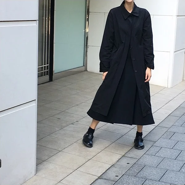 Готический Премиум Тонкий черный базовый натуральный слой женский корейский стиль Женский Длинный плащ морозный Стиль Мода женские пальто