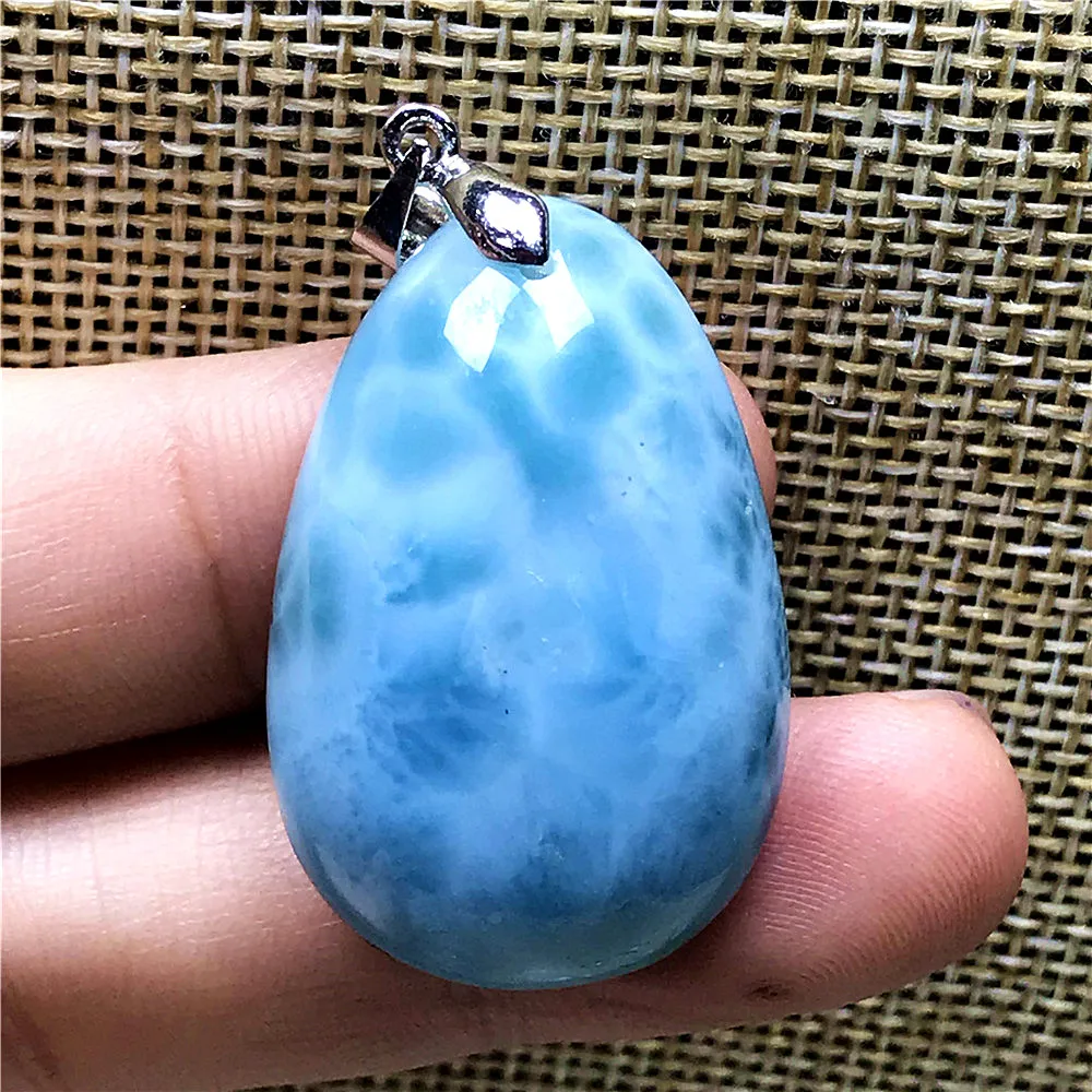 

Top Natural Blue Larimar Pendant Jewelry For Woman Man Crystal 32x21x10mm Beads Water Pattern Dominica Water Drop Stone AAAAA