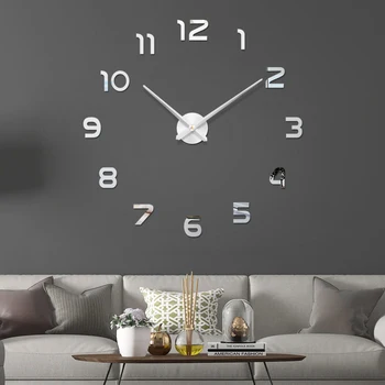

48'' Clock Watch Wall Clocks Horloge 3D Diy Acrylic Mirror Stickers Home Decoration Living Room Quartz Needle Black Golden Slive