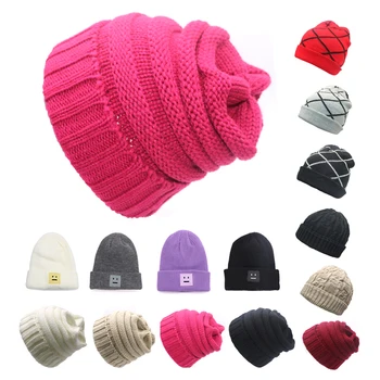 

Hip Hop Knitted Hat Women's Autumn Winter Warm Casual Plaid Slouchy Bonnet Ski Beanie Hat Female Soft Baggy Skullies Beanies Men