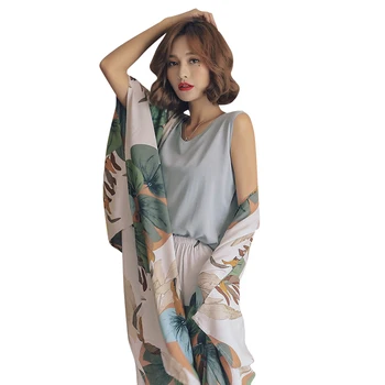 

4 Piece Spring Summer Women Pajamas Sets Floral Printed Pajamas Set Viscose Top and Shorts Female Night Suit Set