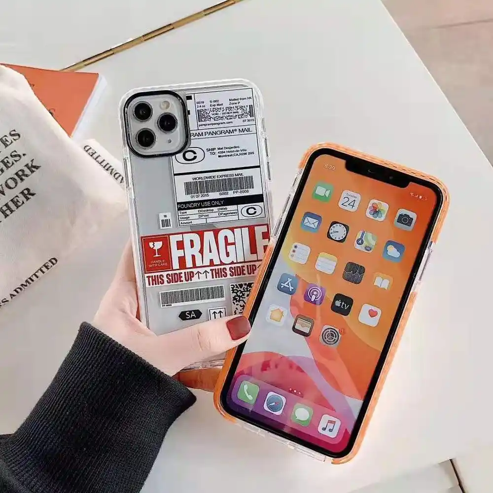 New Ins Bar Code Label Fragile Diy Flight Ticket Phone Case For