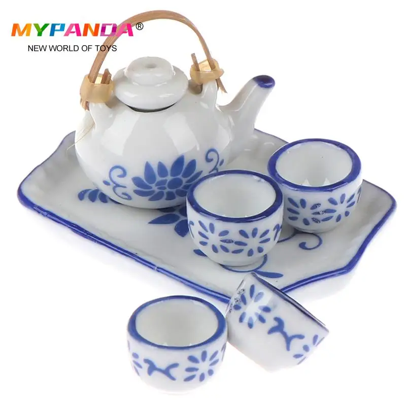 6Pcs Dollhouse Miniature Dining Ware Blue Porcelain Tea Set Dish Cup Plate China Ceramic Dolls House | Игрушки и хобби