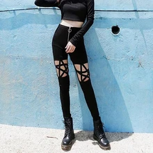 

2021 Spring and Autumn Women High Waist Trousers Skinny Slim Pencil Pants Five-pointed Star Hollow Zipper Denim Casual Pants