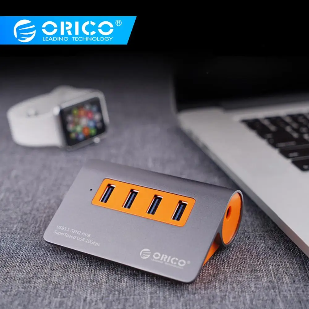 Pаспродажа ORICO Алюминий 4 порта USB3.1 концентратор 10 Гбит с супер скорость передачи USB разветвитель с 12 В адаптер питания для компьютера аксессуары