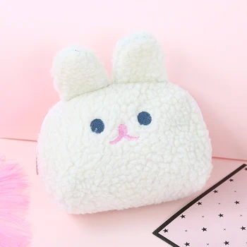 

Girl Zipper Fur Cartoon Shell Cosmetic Case Women Rabbit Fleece Plush Makeup Bag Student Winter 3 Color Soft Rabbit Storage Bag