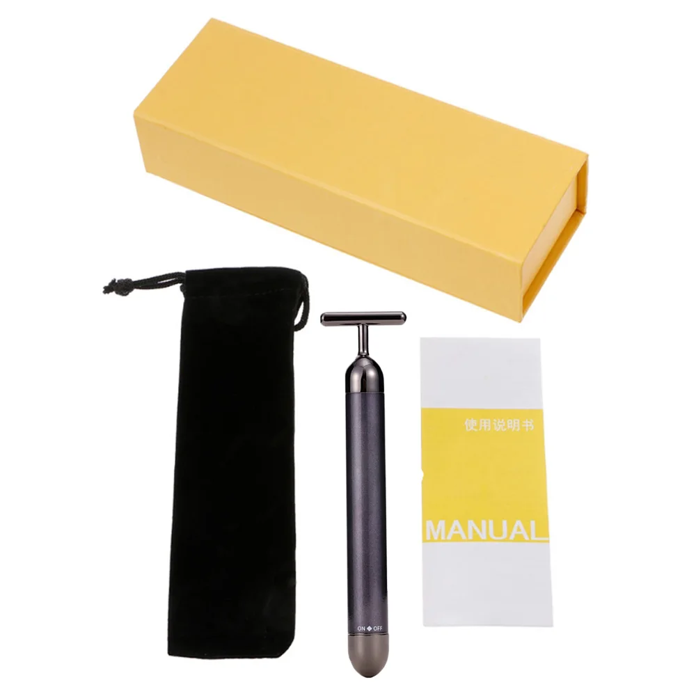 BLACK WITHBOX Ультразвуковая подтяжка лица массажер для лица 24K beauty Bar спа-массажер для кожи палка подтяжка кожи для похудения удаление морщин инструменты для ухода за лицом - Цвет: BLACK WITHBOX