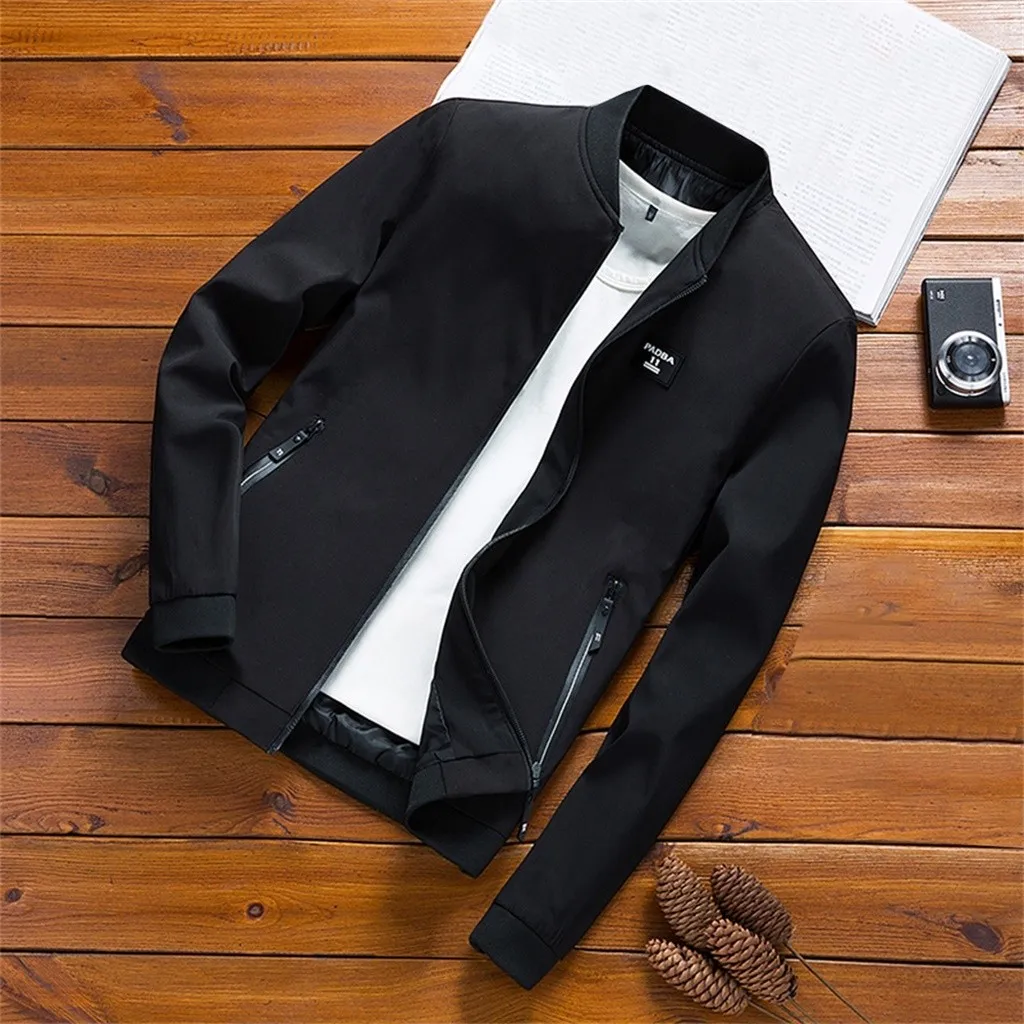 

Feitong 2019 New Arrival Men's Autumn Winter Casual Fashion Pure Color Jacket Zipper Outwear Coat Tops Slim Fit Men Clothing NEW