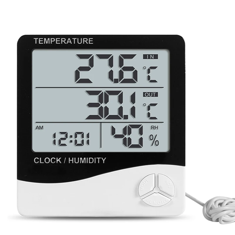 1pcs LCD Digital Temperature Humidity Meter Indoor Outdoor Hygrometer Thermometer C/F Weather Station With Alarm Clock Function - Цвет: B