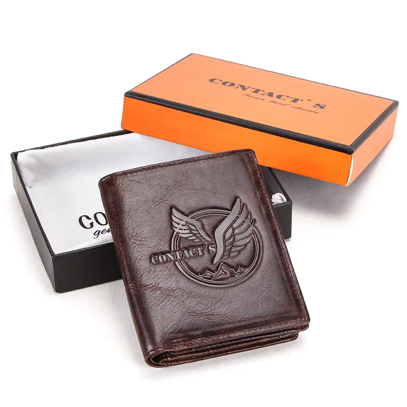 Мужской кошелек из натуральной кожи, маленькие сумки для денег, мужской кошелек для мелочи, мужской портфель, портативный держатель для карт, короткий кошелек - Цвет: Coffee Box