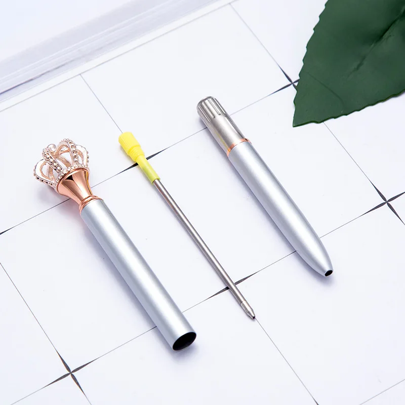 100 개/몫 크라운 금속 볼펜 귀여운 크리 에이 티브 편지지 펜 매일 쓰기 조각 사무 용품 선물 무료 사용자 정의 로고