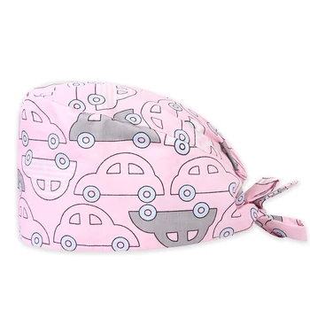 

Surgical Caps Car Pink Scrub Cap Medical Nurse Working Hat Hospital OR Skull Hats 100% Cotton with Inner Sweatband Dentist Hats