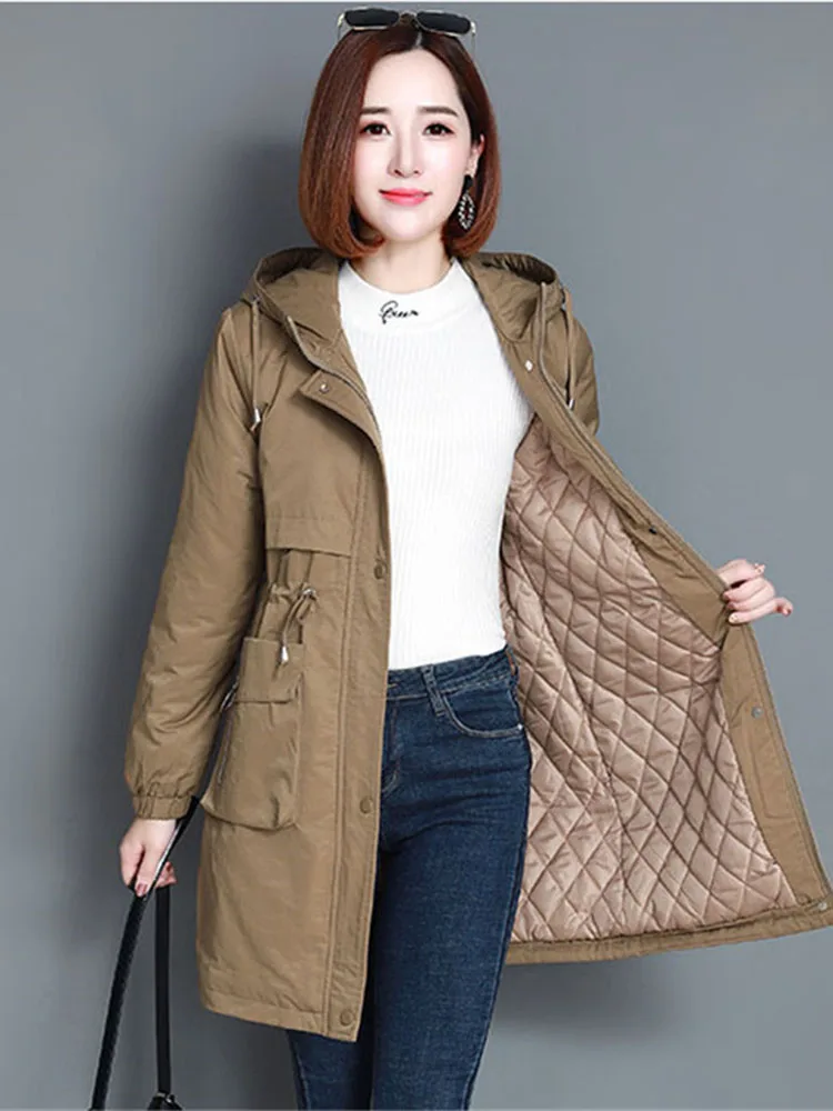Autumn New Women's Jacket Long Section Korean Large Size Parkers Solid Color Loose down Cotton Jacket Ladies Coats YH531
