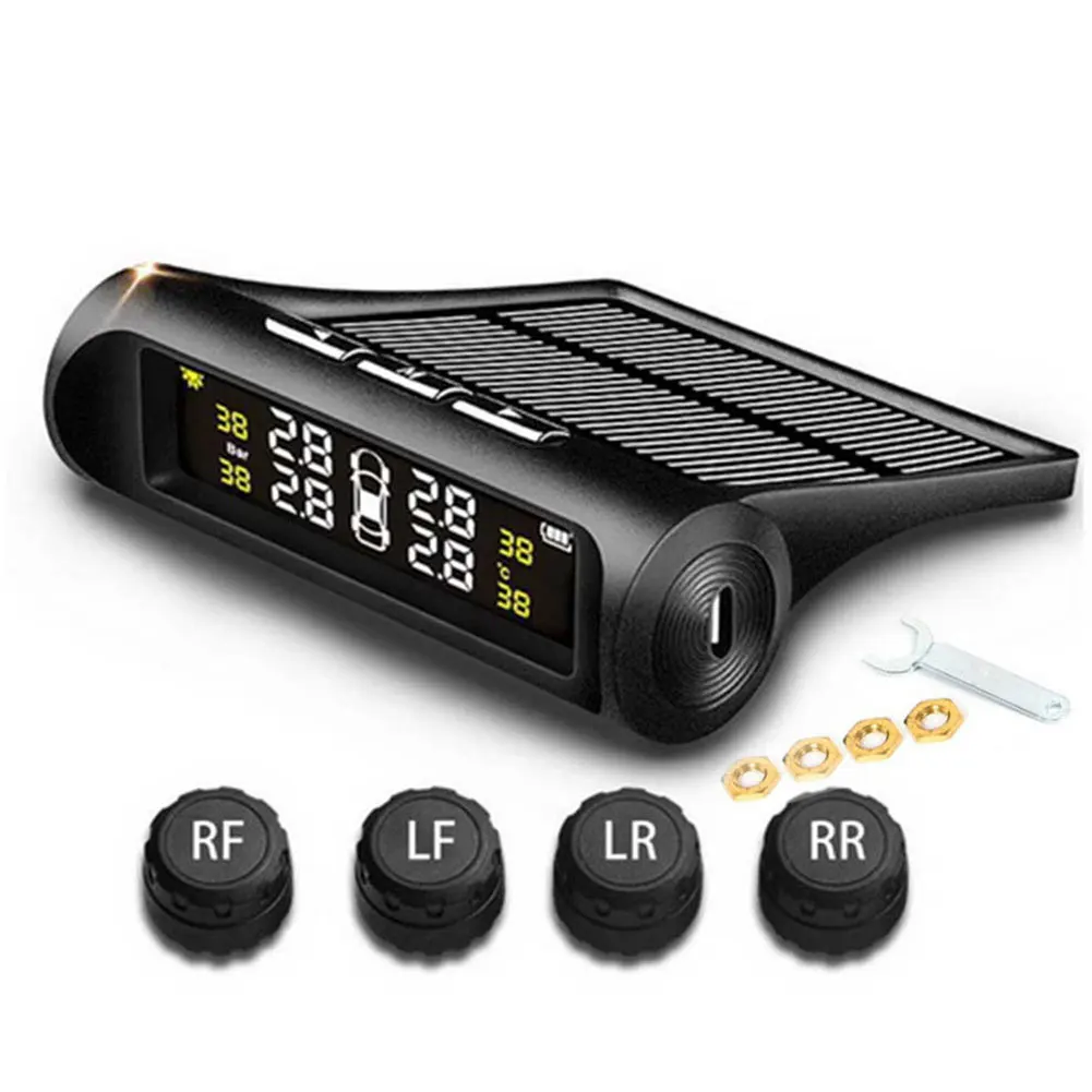 

Solar Power Car Auto TPMS Tire Pressure LCD Monitor System Wireless 4 Sensors