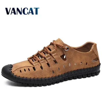 

2020 New Summer Men Genuine Leather Sandals Business Casual Shoes Men Outdoor Beach Sandals Roman Men Summer Water Shoes Size 48