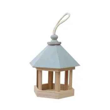 

Bird Feeder Blue Roof Wooden Hanging Pet Bird Feeder Hexagonal Pavilion Shaped Outdoor Food Dispenser Garden Yard Porch Decorati