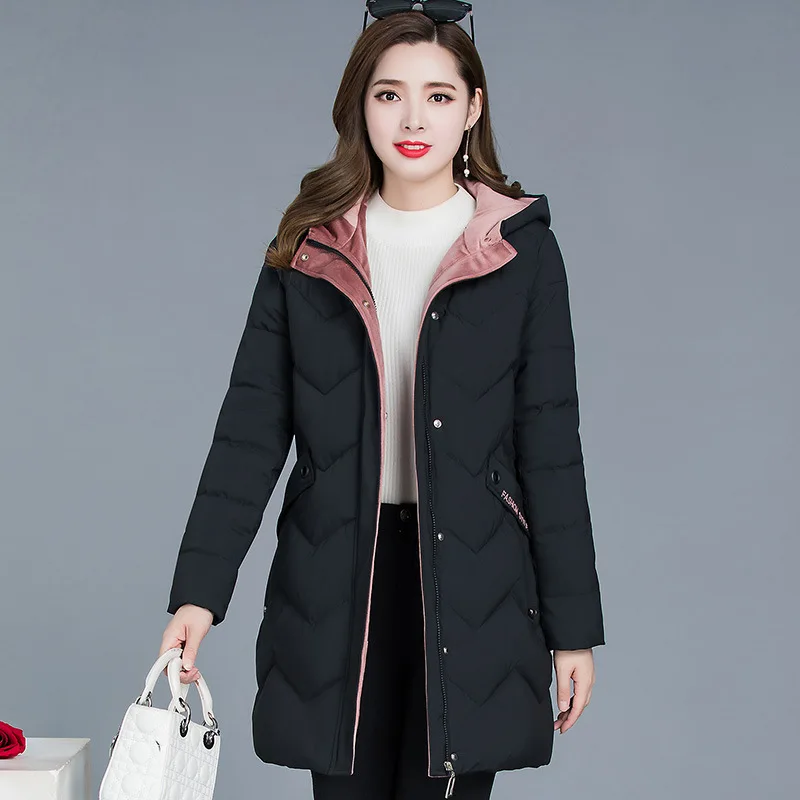 

Mid-length Simple Casual Warm Cotton Coat 2019 Winter New Style Korean-style Slim Fit Slimming Commuting Versatile Cotton-padded