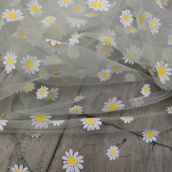 

Soft White Daisy Floral Printed Tulle Fabric for Dress Shirts, Black, Pink, Blue, Red, by the Yard