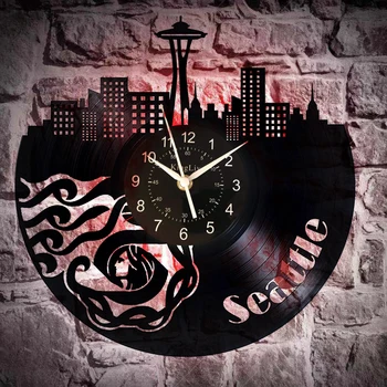 

Seattle Washington Vinyl Record Wall Clock - Home Room or Bedroom wall decor - Gift ideas for boys and girls -Unique Art Design
