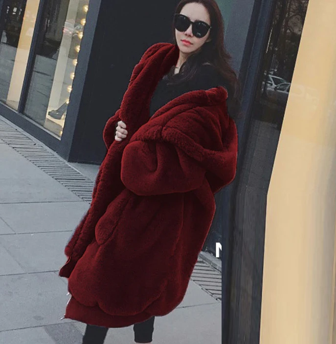 Winter Oversized Faux Fur Loose Coat Women Parka Long Warm Jacket Coats Hoodies Outwear Hooded Fluffy Coat long black puffer Coats & Jackets