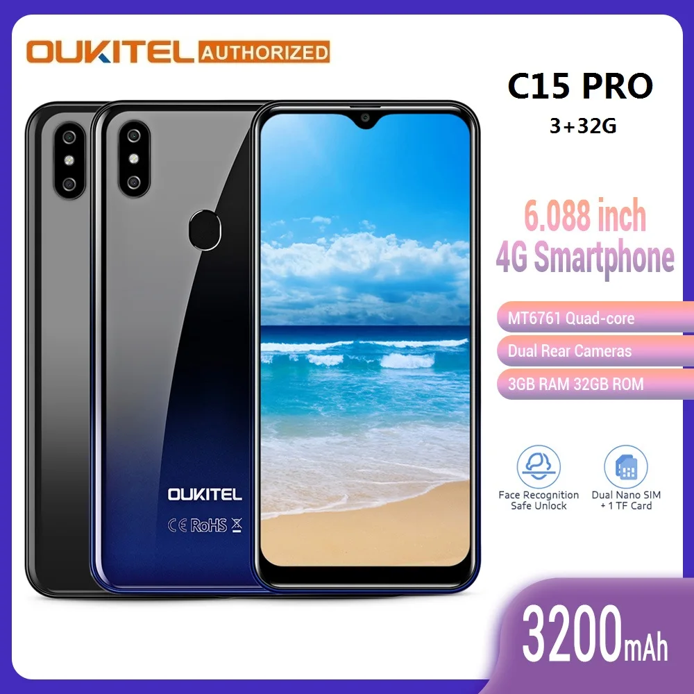 Смартфон OUKITEL C15 Pro 4G большой экран 6 088 дюйма Android 9 0 Pie MT6761Quad Core 2 4 ГГц/5 ГГц Wi