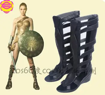 

Custom Made Wonder Woman Cosplay Costume Boots Black Shoes For Halloween Free Shipping