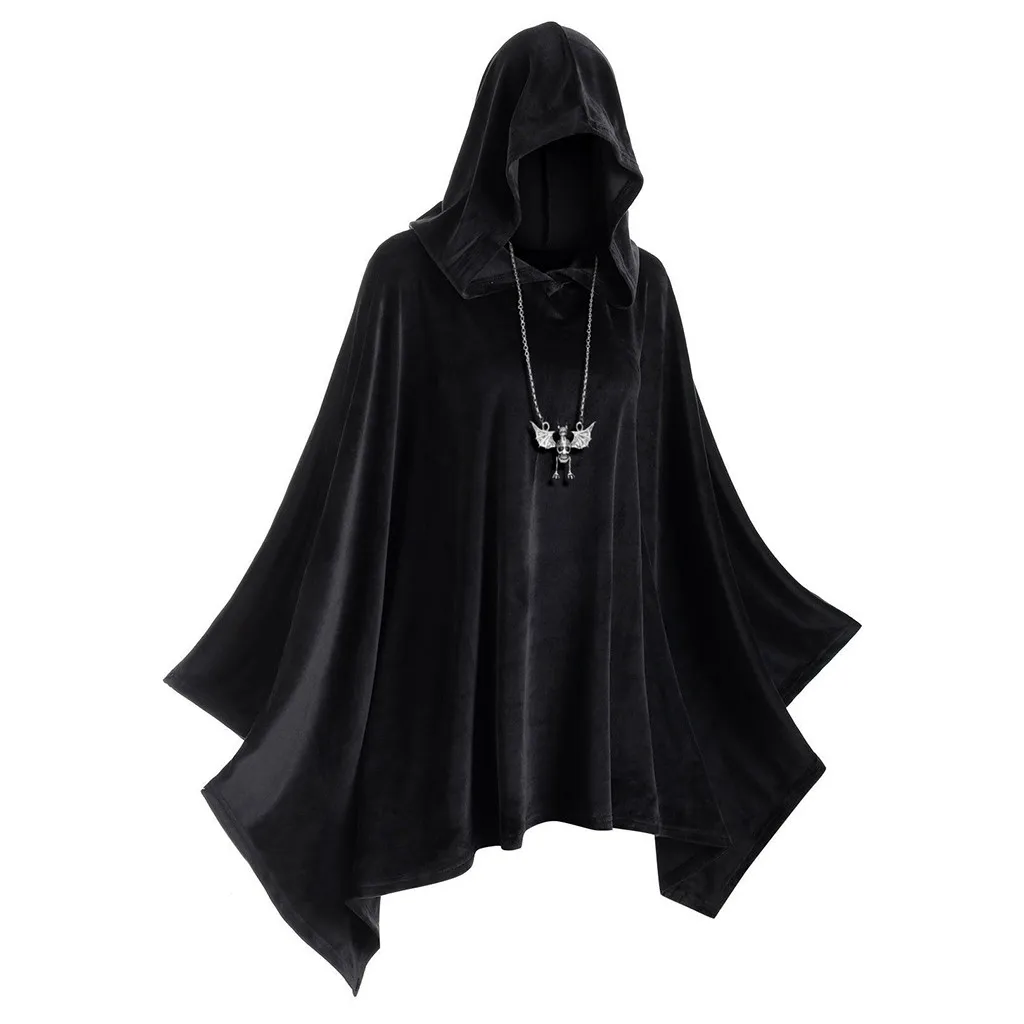 Hollween пончо модная женская одноцветная накидка винтажный подходящий плащ-накидка с капюшоном женское пончо disfraz Mujer Хэллоуин FB