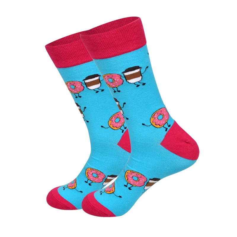 Хлопчатобумажные мужские носки в стиле хип-хоп LIONZONE забавные носки с круглым вырезом женские носки с изображением животных, кошек, еды новые подарочные носки на весну-осень-зиму - Цвет: Donut Coffee