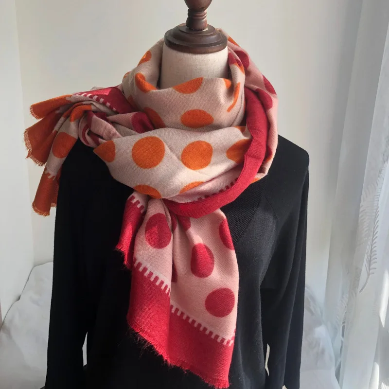 KYQIAO аксессуары mujer echarpe hiver femme роскошный брендовый зимний шарф женские осенние толстые теплые длинные шарфы в красный горошек шаль