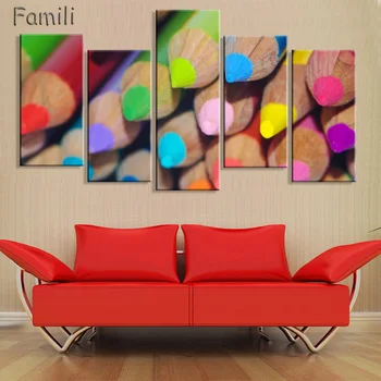 

5 Panels Colourful feathers color pen fresh look modern flower painting wall art decorative image painting on canvas prints