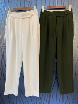 

2020 Early Autumn New Women's Diagonal Symmetrical Pocket Decoration Solid Color All-match Trousers Casual Pants 816