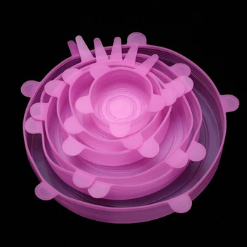 

6 Pcs/Set Food Silicone Cover Universal Silicone Lids For Cookware Bowl Pot Reusable Stretch Lids Kitchen Accessories