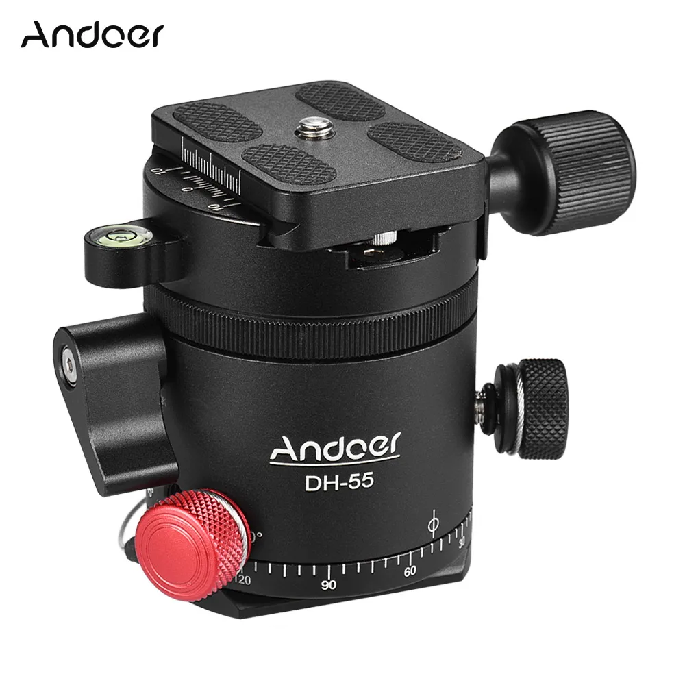 Andoer DH-55 Camera Tripod Ball Head Indexing Rotator HDR Aluminum Panoramic w/ 1/4&quot Quick Release Plate +Bubble Level +Bag |