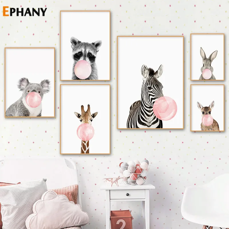Zebra Koala Baby Animal Canvas Poster Nursery Print Wall Art Kids Bedroom Decor 