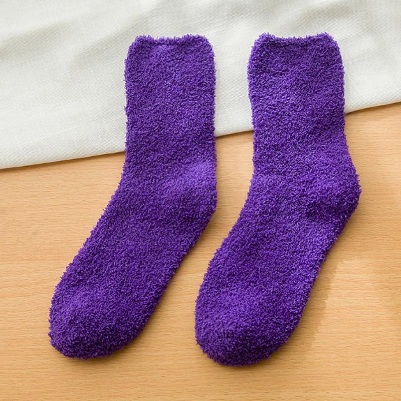 purple Toivotukasia женские японские однотонные темно-синие флисовые плотные теплые носки, бархатные носки-Тапочки - Цвет: purple