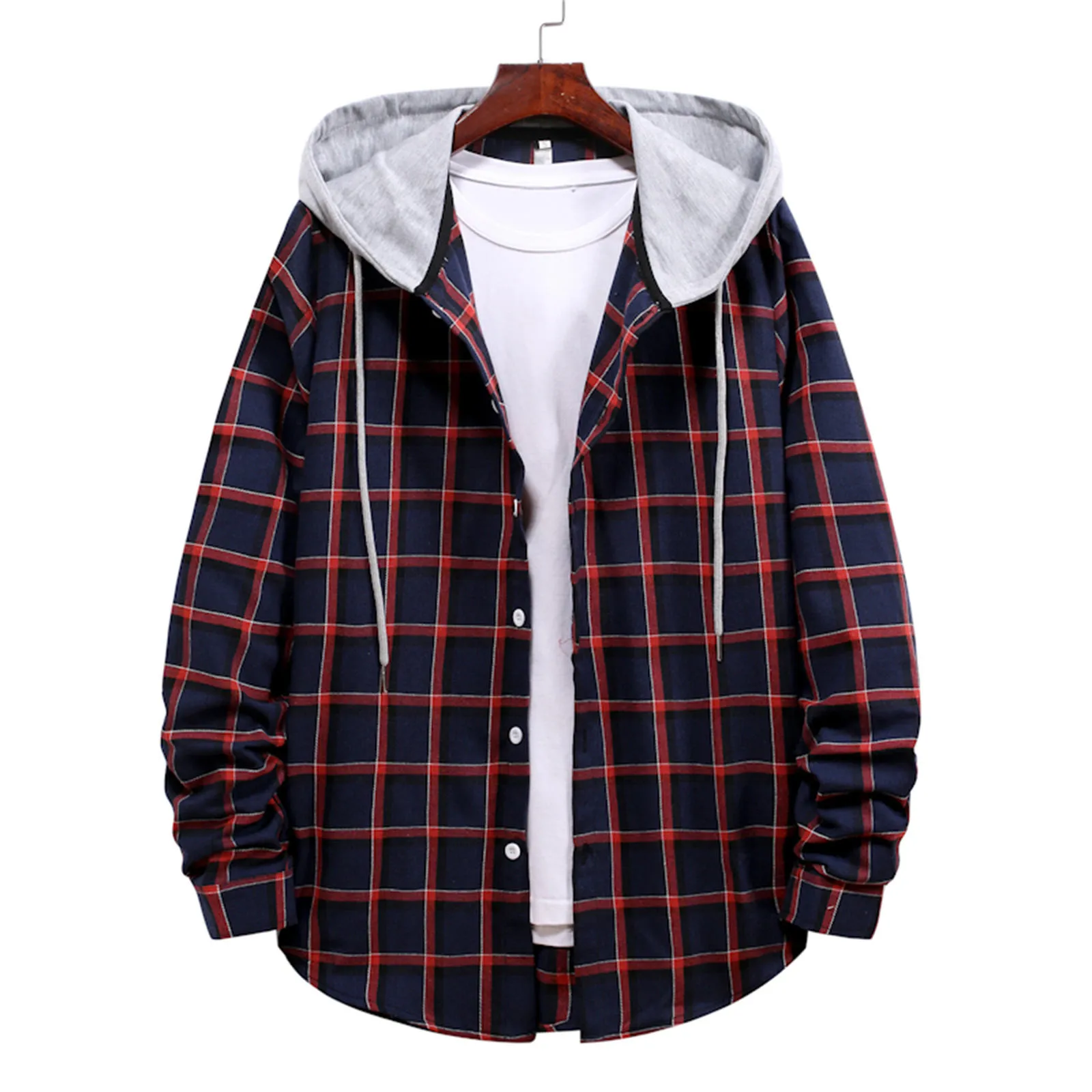 Men Fashion Street Plaid Jacket Autumn&winter Plaid Stitching Long