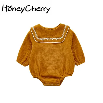 

2020 Autumn Baby Girl Baby Sailor Collar Embroidered Romper Crawling Clothes Outfits baby girl onesie