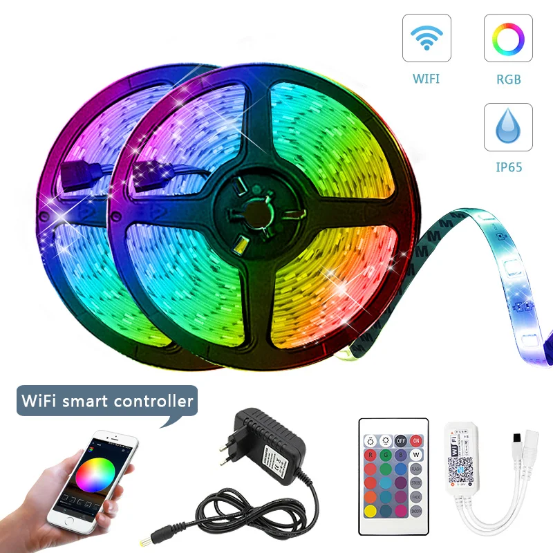 RGB Светодиодная лента 12 В 5 м 10 15 SMD 5050 2835 DC водонепроницаемый Светодиодный