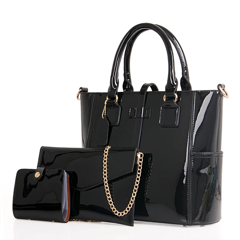 Высококачественная женская кожаная патентованная Женская сумочка из композитной кожи, женские сумки-тоут, женские сумки-мессенджеры, женские сумки через плечо - Цвет: Черный