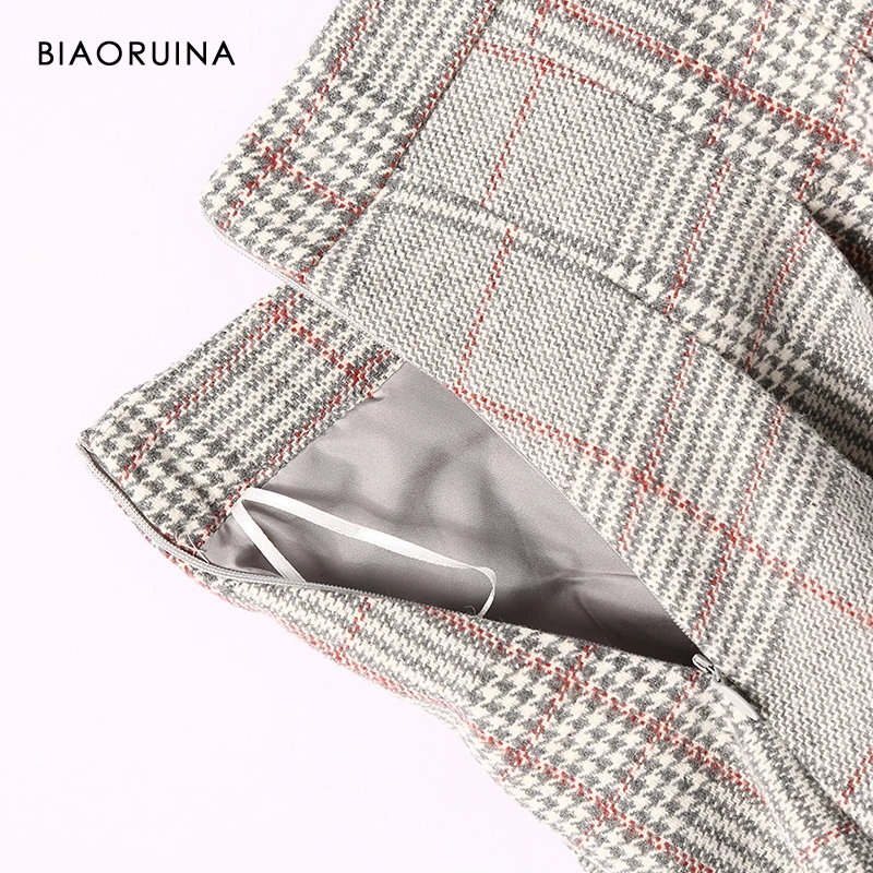 BIAORUINA Женская винтажная шерстяная плиссированная мини-юбка с боковой молнией Женская высокая талия модная юбка с подкладом осень зима новое поступление