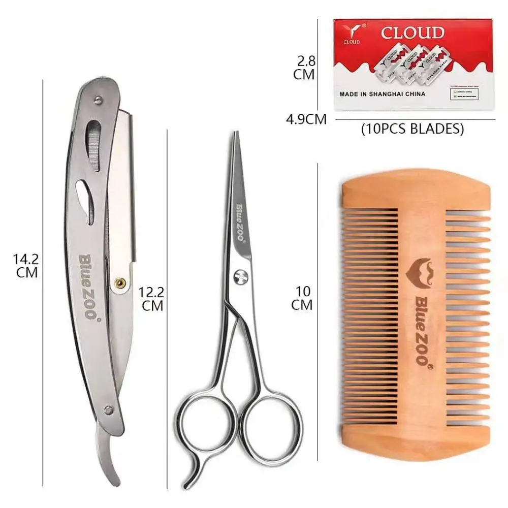 4 Pcs/Set Beard Care Stainless Steel Barber Razor Hand Shaver Thinning Razor Holder Silver 4 Piece Set