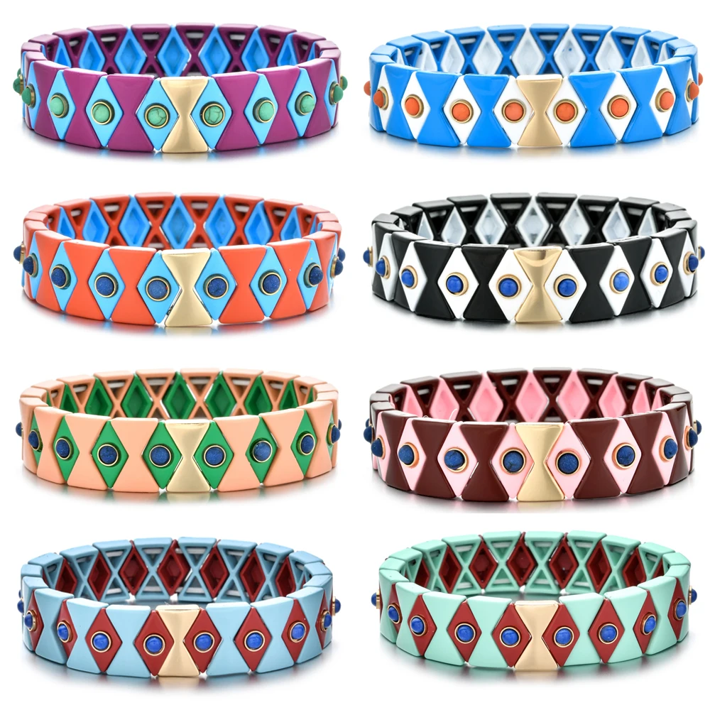 Женский плетеный браслет Lucky Eye разноцветный с эмалью регулируемый для девушек и