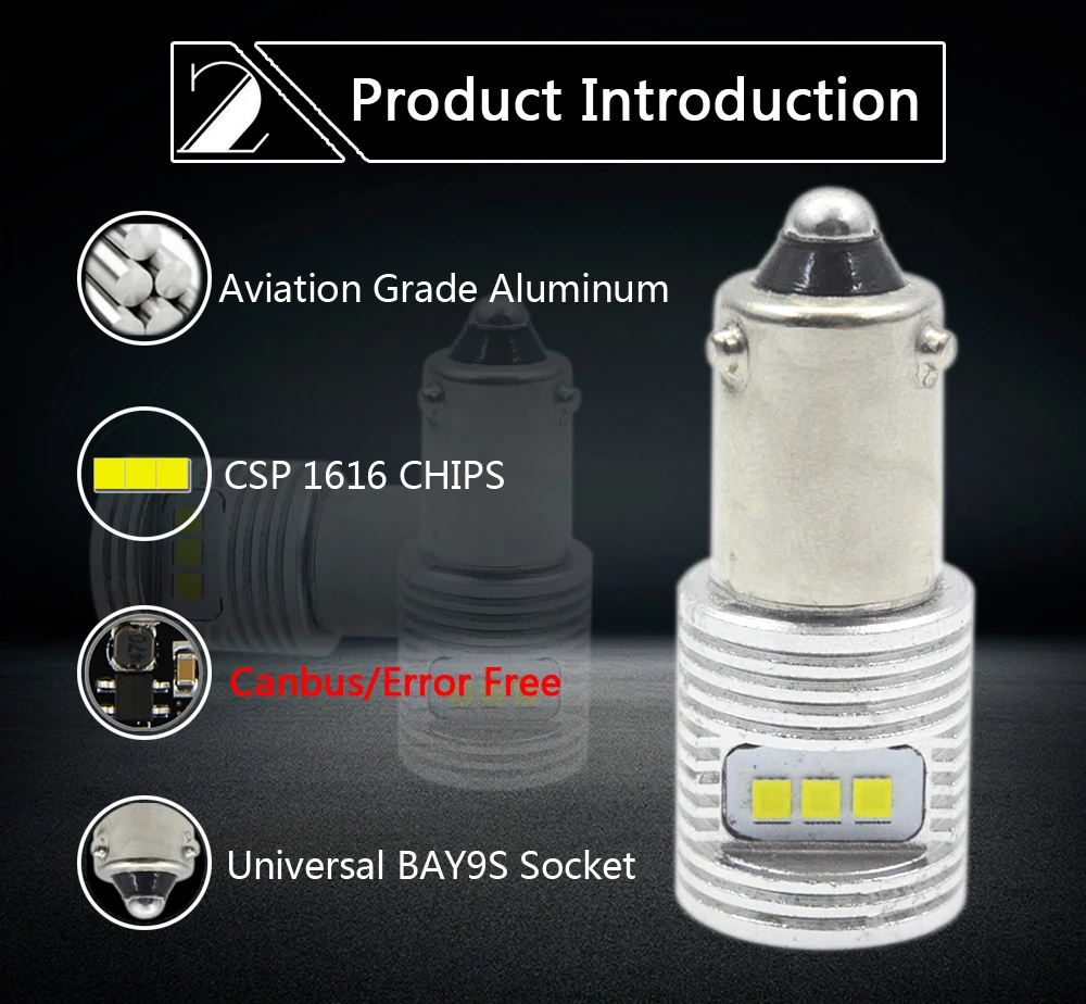 4 Вт CSP 1616 чипов 9SMD BA9S T4W BAX9S H6W BAY9S 12 24 В светодиодная CAN шина без ошибок боковой купол