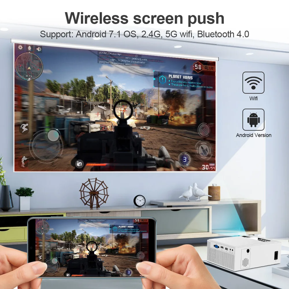 CRENOVA Лучшая Android видео проектор C8 1280*720P родное разрешение с Wi-Fi Bluetooth домашний кинотеатр кинопроектор