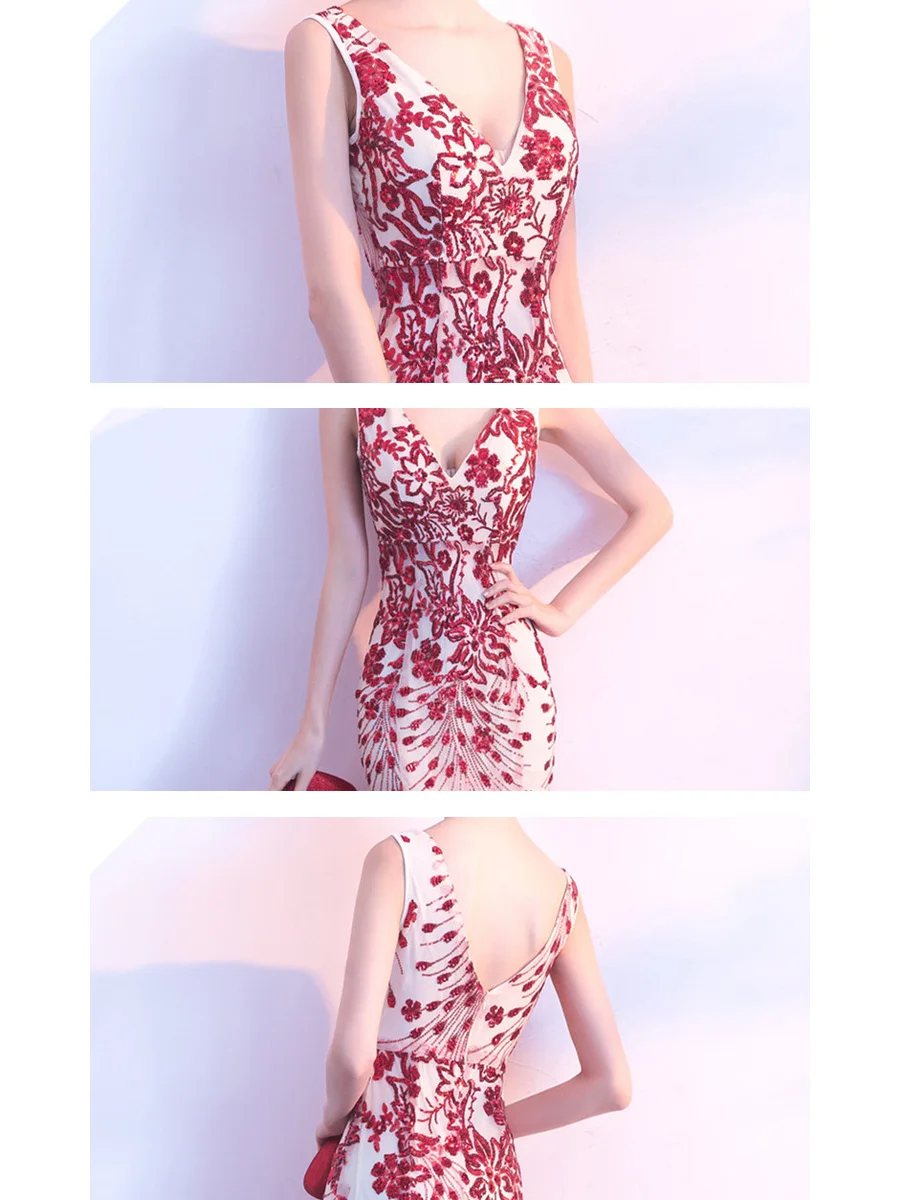 Вечернее платье с двойным v-образным вырезом, без рукавов, robe De Soiree, длина до пола, вечерние платья с блестками, элегантное торжественное платье F244-1